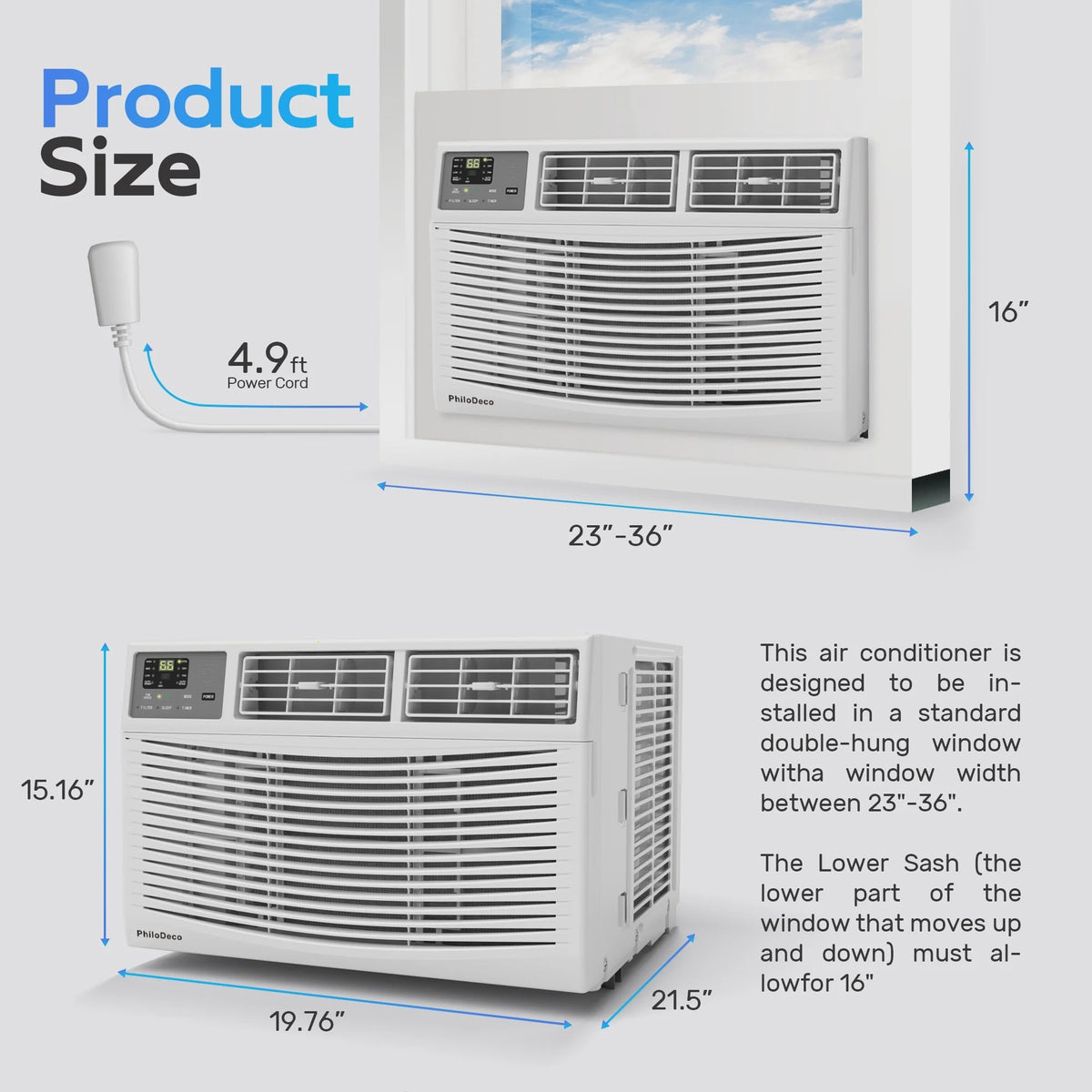 PhiloDeco 12000 BTU Window Air Conditioner 550 Sq Ft. Intelligent Ac Units, LED Display Screen, Operates Quietly, Energy-Saving. Timer ? Sleep and...