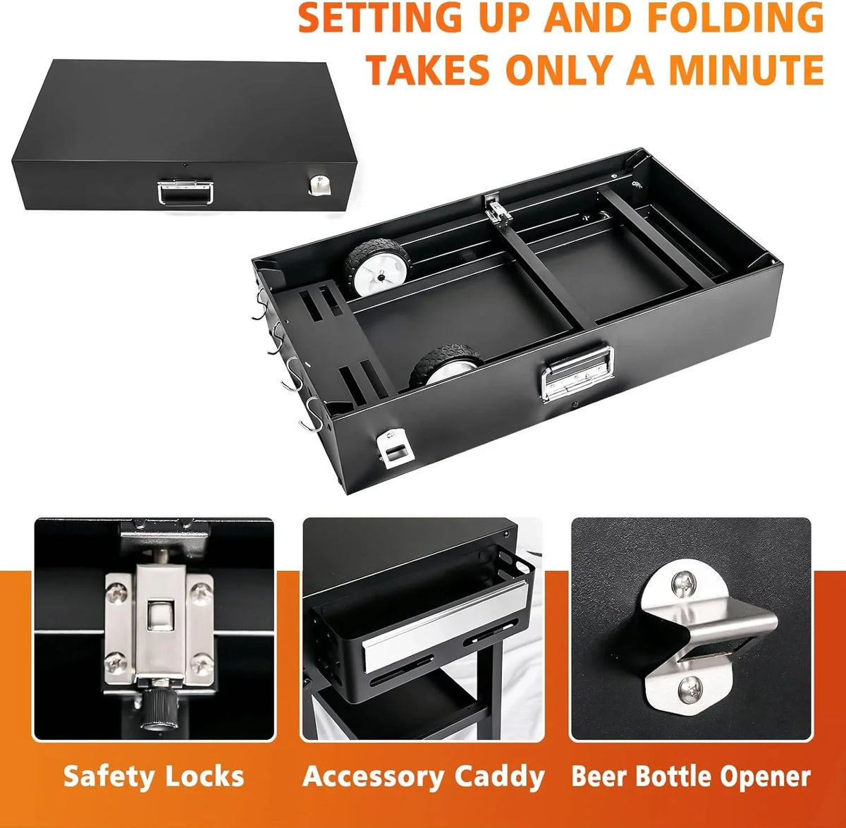Foldable barbecue table cart, black stone portable frying pan, Onni pizza oven - Portable outdoor barbecue preparation table, equipped with a bag, very suitable for camping and tailgate events.