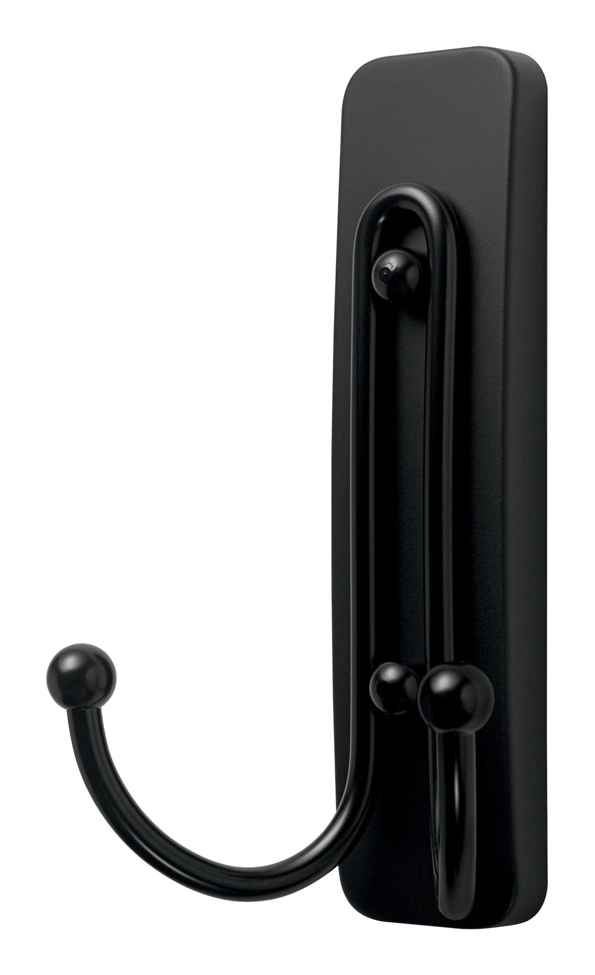 Large Double Hook with Adhesive Strips, Matte Black, 4-lbs, 1 Strip per Pack
