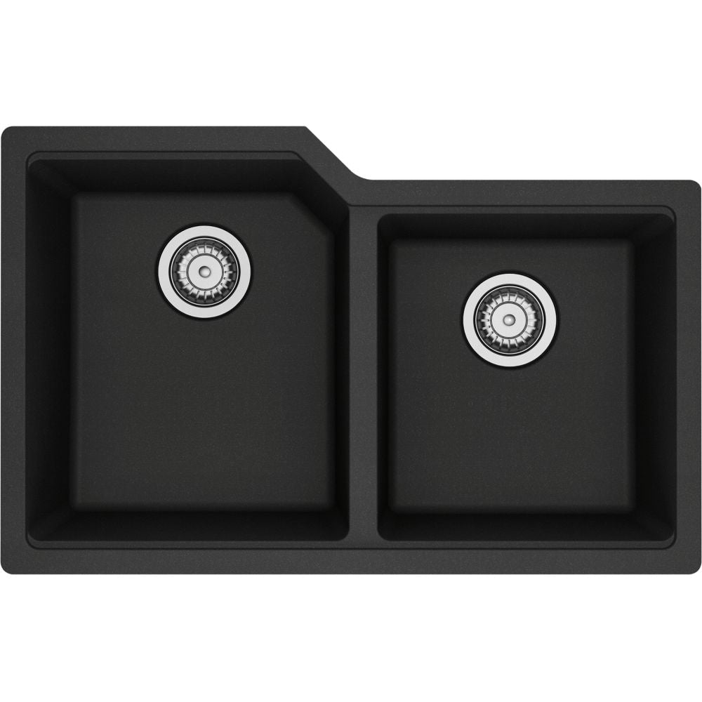 Urban Undermount Granite Double Bowl Kitchen Sink, 30.69-in x 19.69-in x 8.63-in, Onyx