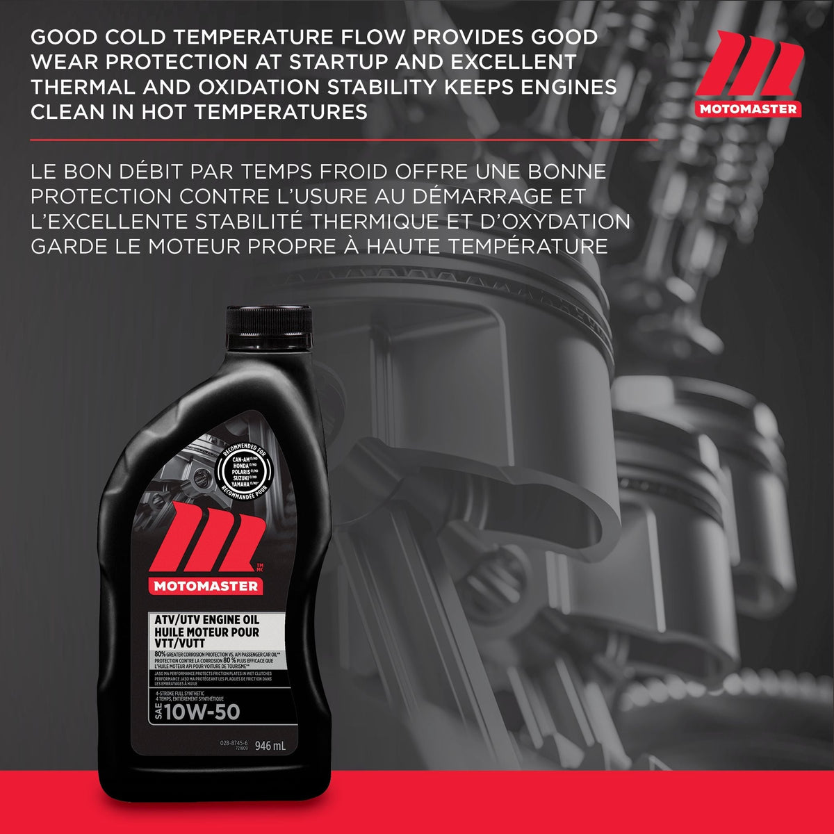4-Stroke Synthetic ATV/UTV Engine Oil 10W50, 946-mL