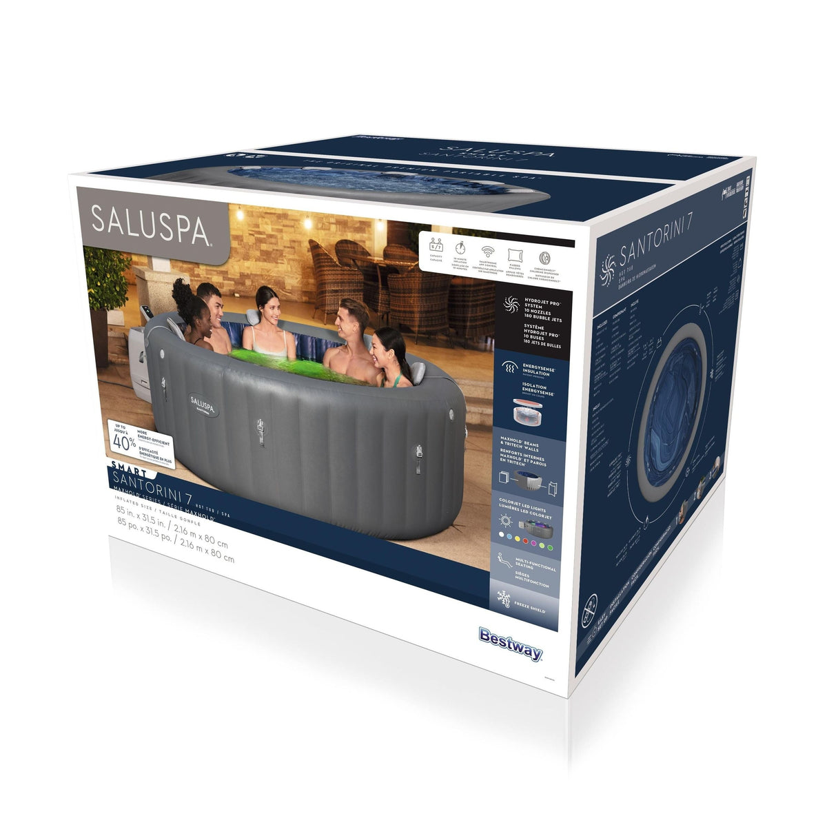 Santorini Grey 7-Person Luxe HydroJet Pro Round Smart Spa, 85-in x 31.5-in