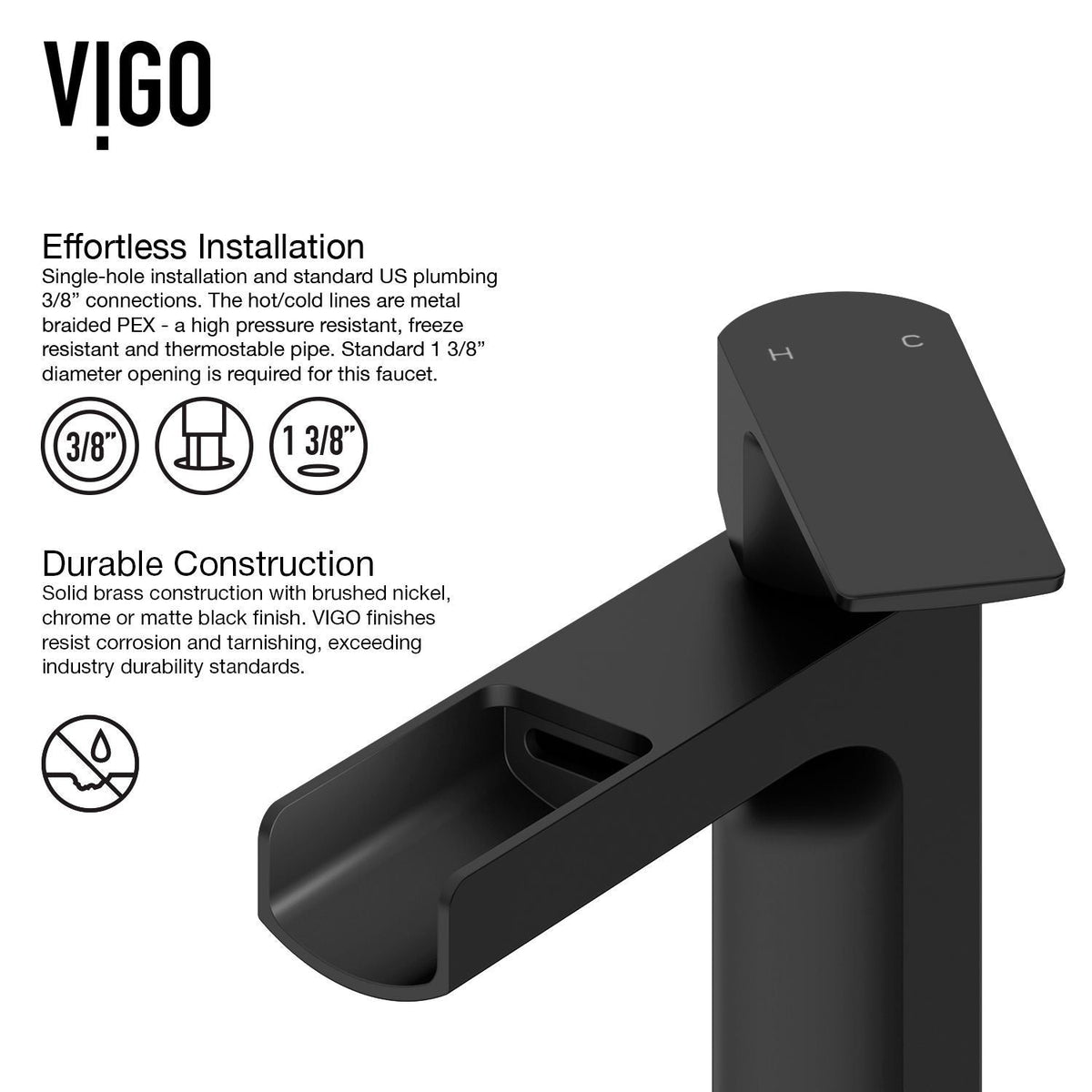 Amada Single Handle Vessel Sink Bathroom Faucet, Matte Black
