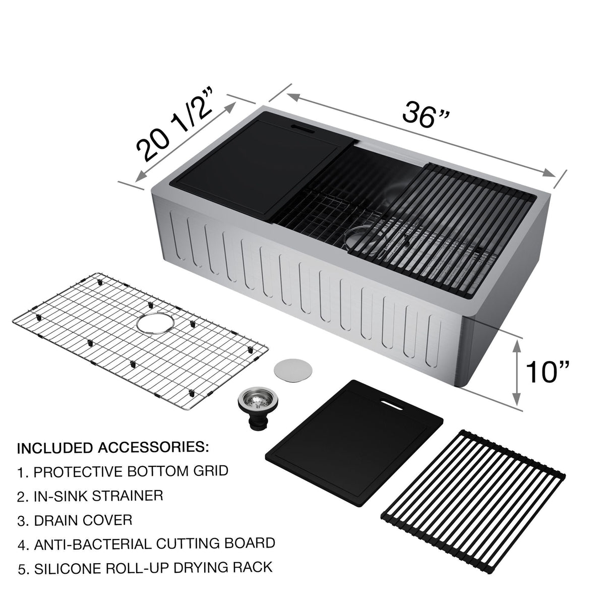 Oxford Single Farmhouse Kitchen Sink, 36-in x 21-in