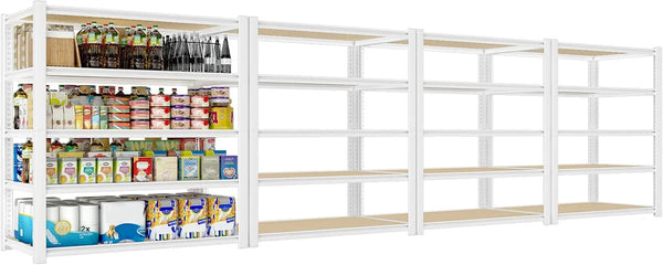 28-inch wide x 12-inch deep x 59-inch high closet storage rack - 5 layers of white metal connected shelves, adjustable heavy-duty garage shelves, practical shelf-style storage rack for kitchen storage, 4-piece set E809