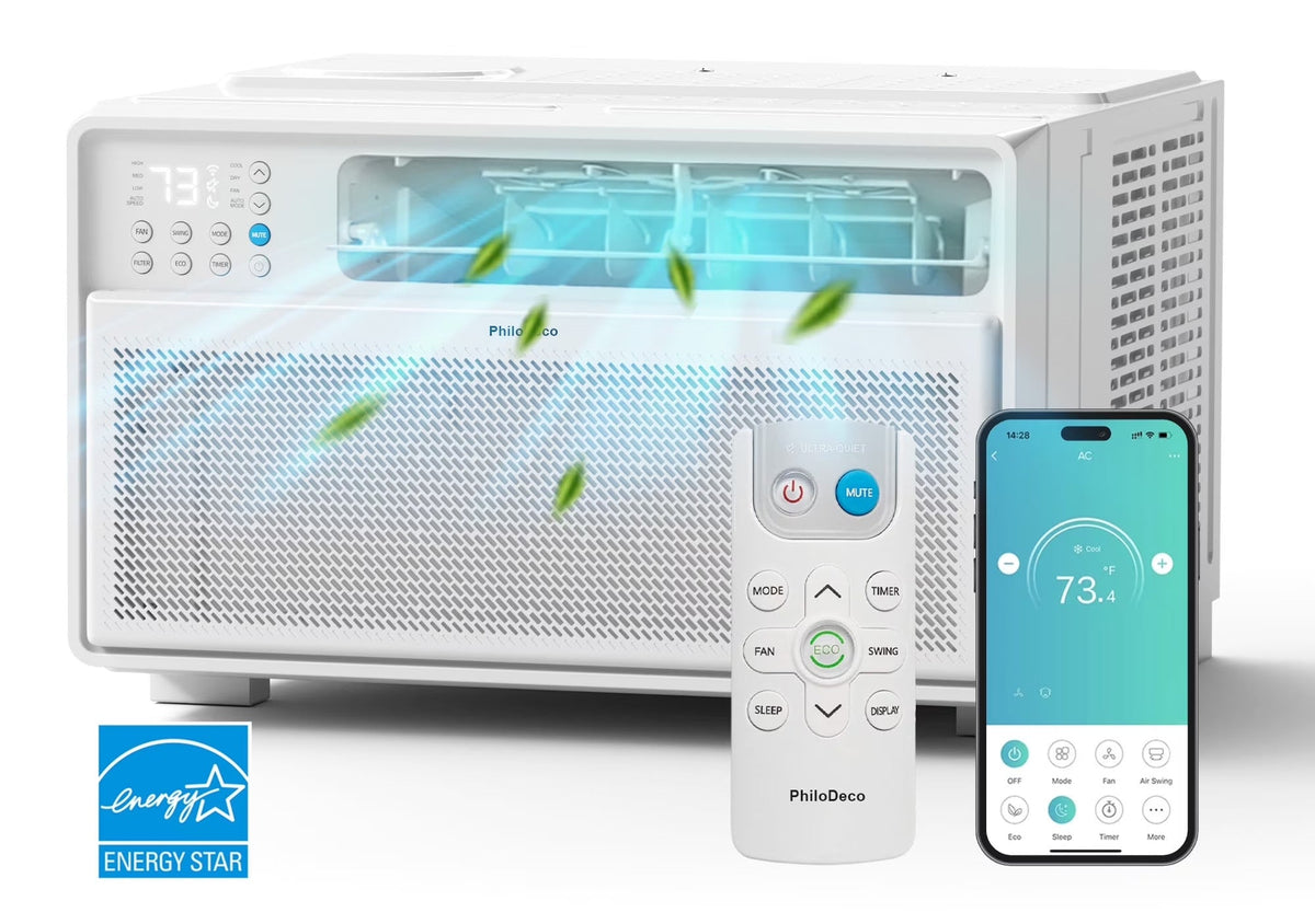 PhiloDeco 12000 BTU Window Air Conditioner 550 Sq Ft. Intelligent Ac Units, LED Display Screen, Operates Quietly, Energy-Saving. Timer ? Sleep and...