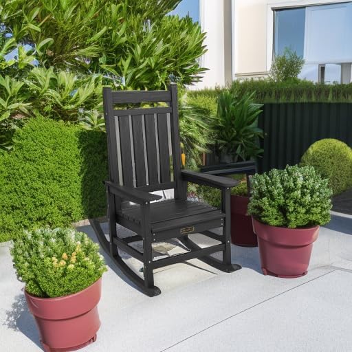 Outdoor Rocking Chair, HDPE Rocking Chair for Adults, All Weather Porch Rockers for Lawn Garden, White Q6681