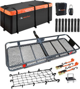 Roof Rack Carrier Basket Universal Rooftop 51" X 36" X 5" Waterproof Bag 15 Cubic Feet (44" 34" 17"), and Cargo Net with Attachment Hooks, Ratchet Straps