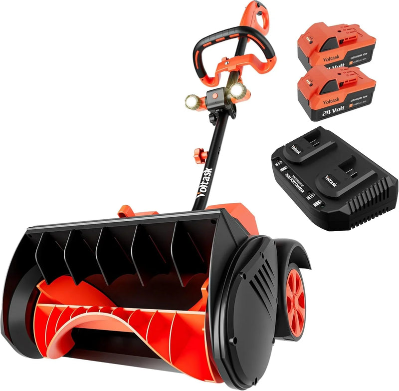 Cordless Snow Shovel with Wheels, 48V | 16-Inch | 4-Ah Brushless Cordless Snow Blower, Battery Snow Blower with Directional Plate & LED Lights (2 * 24V Battery & Dual Quick Charger Included) S8971