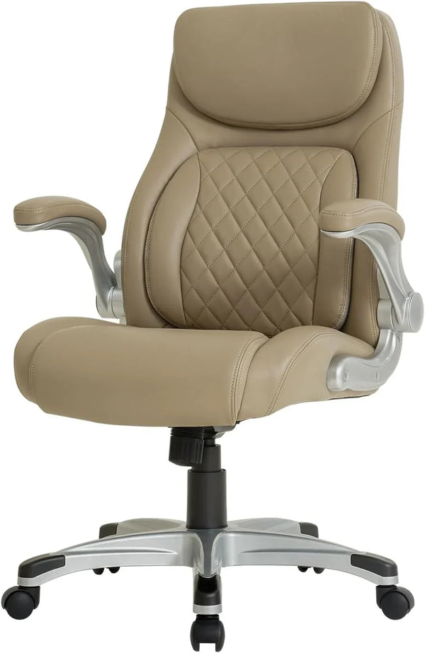 Ergonomic elastic polyurethane leather office chair, high-back modern executive office chair, equipped with 5 adjustable lumbar support cushions, tilting function, and reversible armrests. It is a comfortable home office computer desk chair, U2676