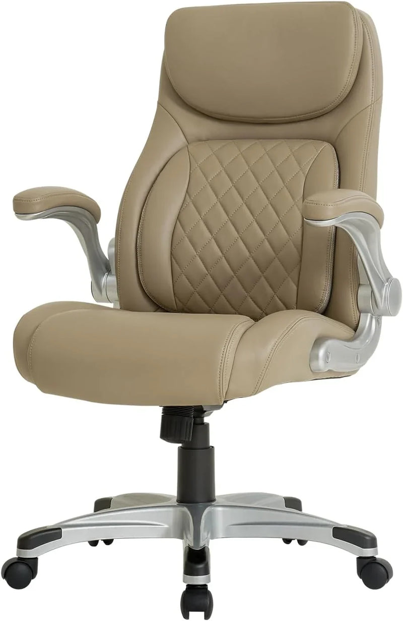 Ergonomic elastic polyurethane leather office chair, high-back modern executive office chair, equipped with 5 adjustable lumbar support cushions, tilting function, and reversible armrests. It is a comfortable home office computer desk chair, U2676