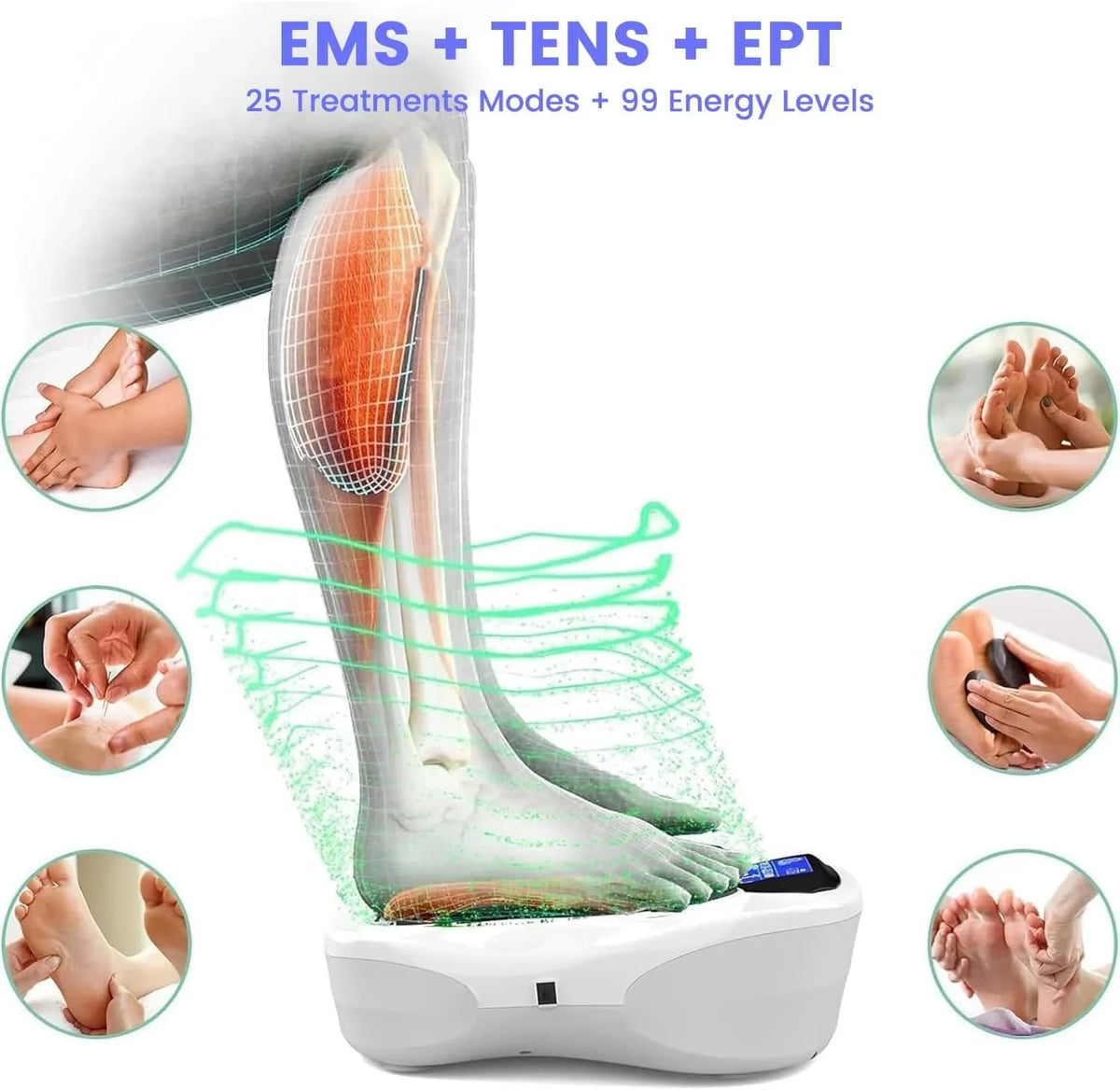 Professional Edition Foot Neuromuscular Stimulator, an electric stimulation/percutaneous nerve electrical stimulation foot massager used to relieve pain caused by nerve disorders and promote blood circulation in the legs. TENS Muscle Stimulator - A s