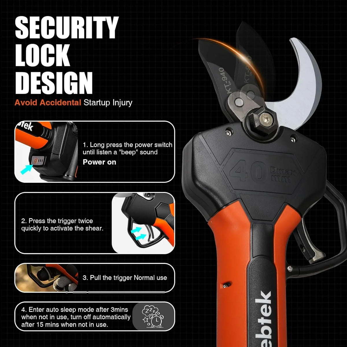 Wireless electric trimming scissors, 40mm, professional electric trimming scissors, equipped with a 18-volt brushless motor, 2 sets of 2 ampere-hour rechargeable batteries