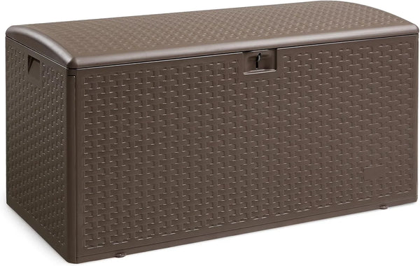 Outdoor patio storage box - 150 gallons. Loft box, waterproof and highly resistant to weather, suitable for furniture cushions and gardening tools, brown color scheme. V2801