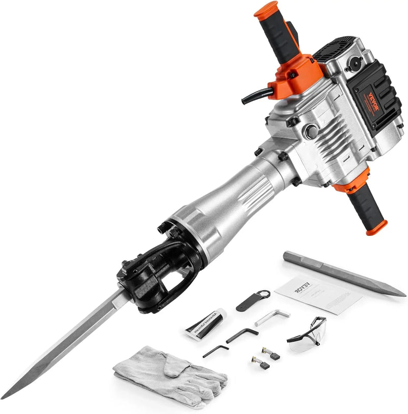 Electric demolition hammer, hydraulic crushing hammer, concrete crusher, heavy-duty electric hydraulic crushing hammer, equipped with chisel gloves and a 360-degree rotatable front handle, suitable for digging trenches and drilling holes (power 3500 O5597