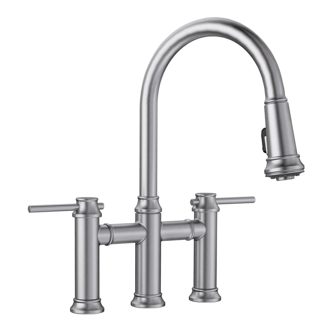 Empressa Pull-Down Dual-Spray Bridge Faucet, PVD Steel
