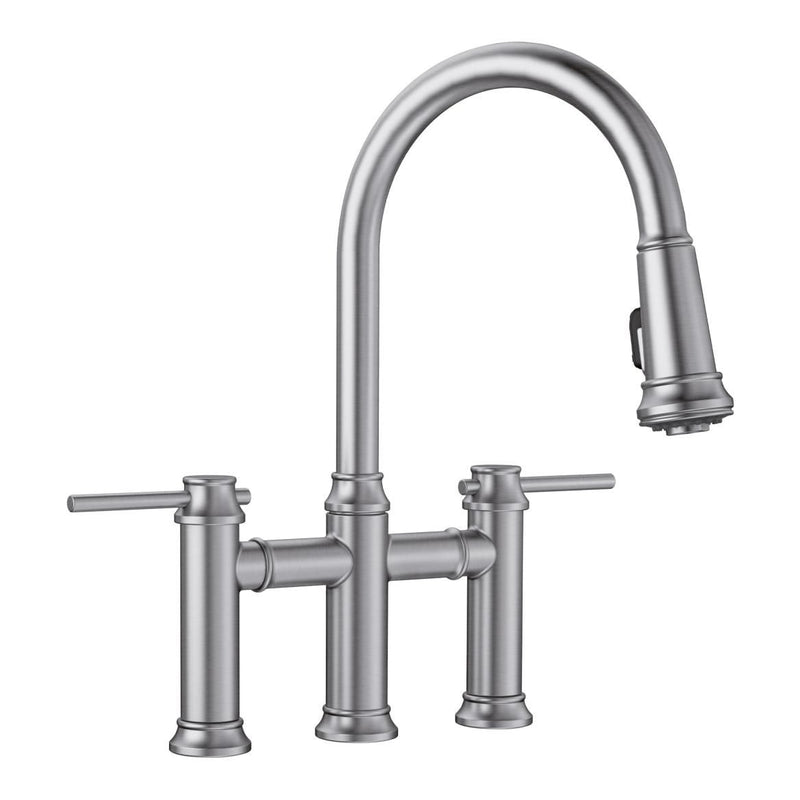 Empressa Pull-Down Dual-Spray Bridge Faucet, PVD Steel C6342