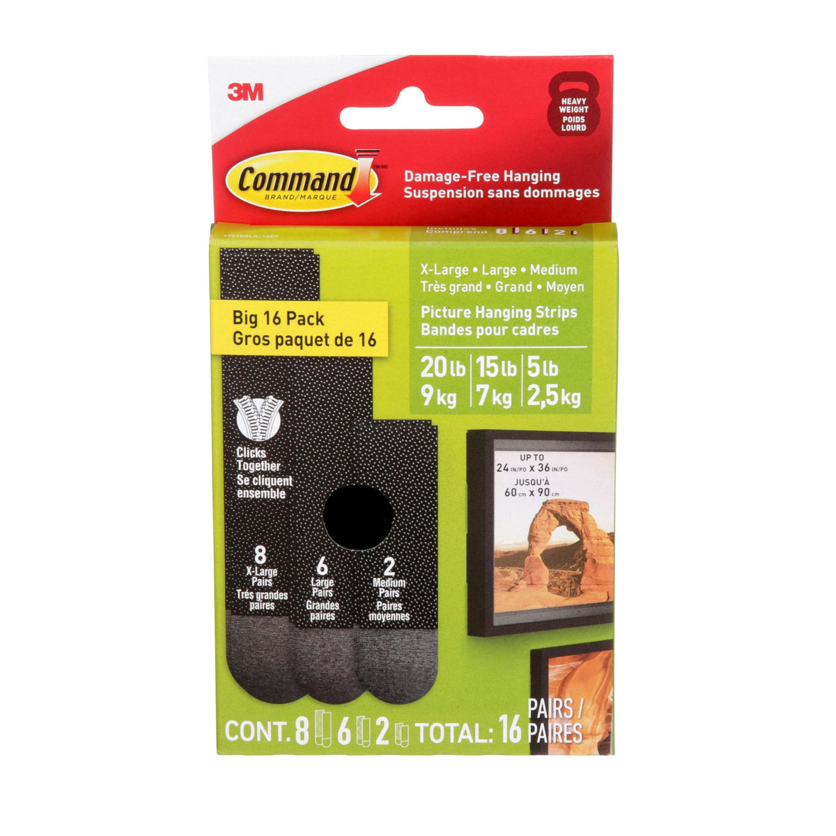 Black Picture Hanging Strip Mixed Pack, 17218BLK-16EF, 16 Pairs