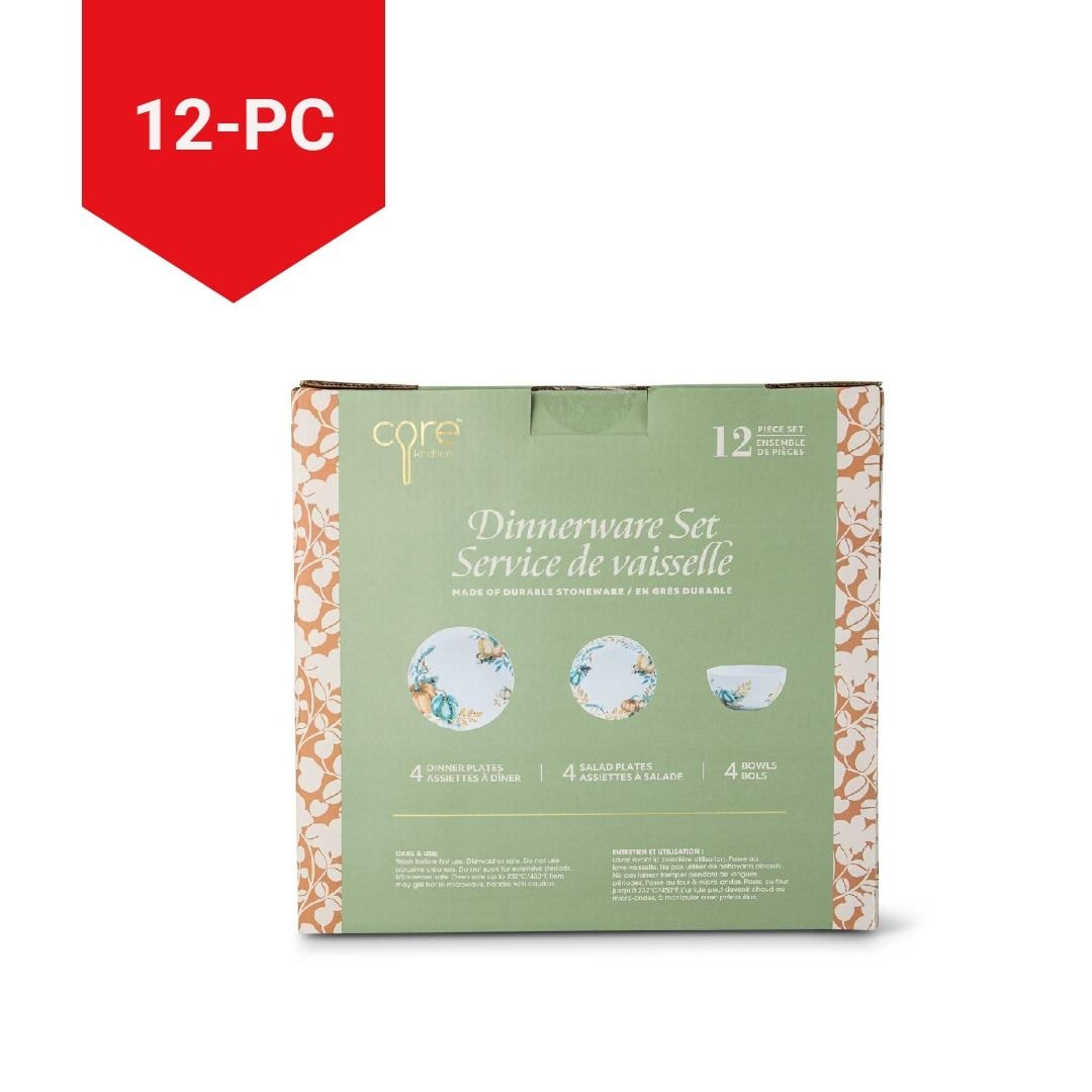 Lightweight Stoneware Harvest Dinnerware Set, Serves 4, 12-pc