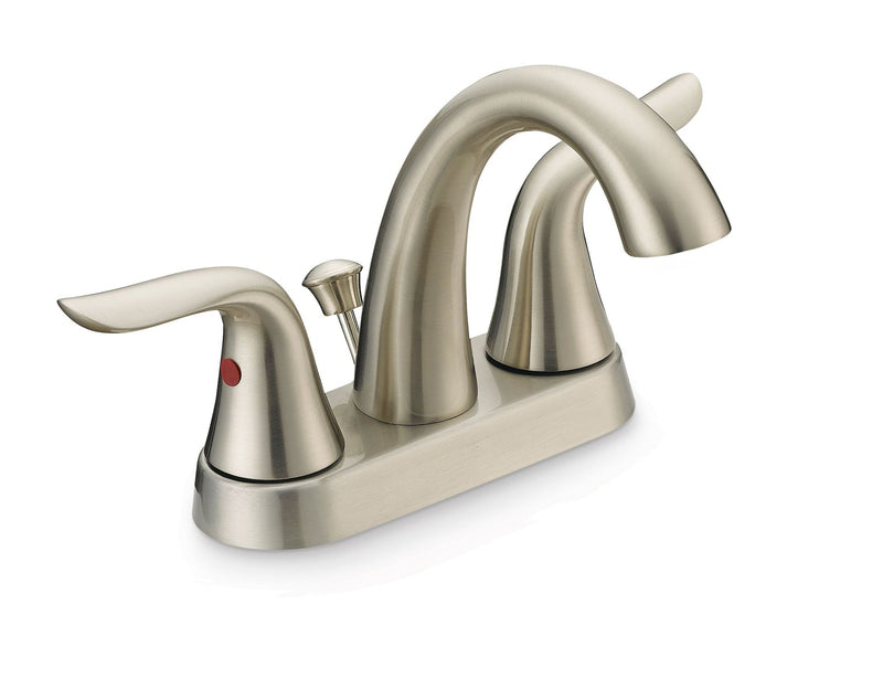 Plymouth Double Handle 4-in Centreset Bathroom Sink Faucet with Pop-Up Drain, Brushed Nickel Z428