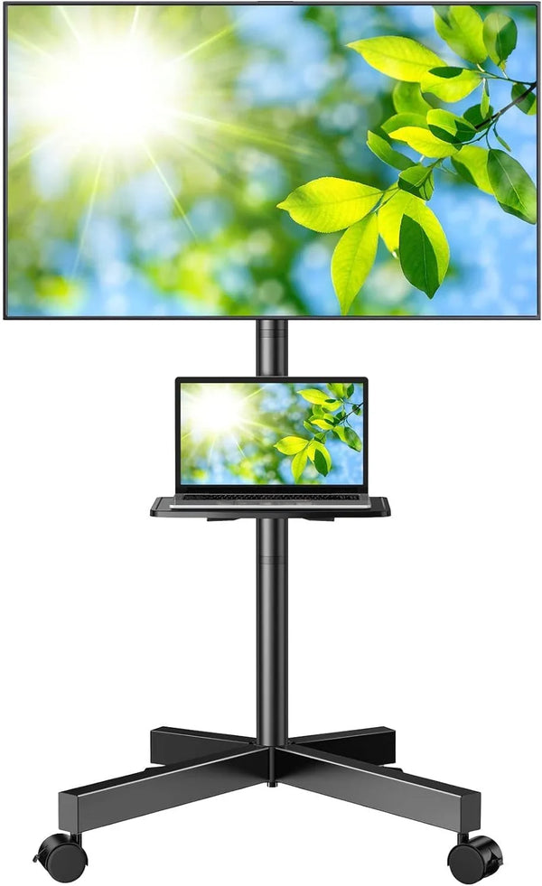 Mobile TV Stand for 23-60 Inch LCD LED Flat/Curved Panel Screen TVs, Tilt TV Cart Holds up to 88Lbs Portable Stand with Laptop Shelf Rolling Floor Max VESA 400x400mm (PSTVMC06) Y364