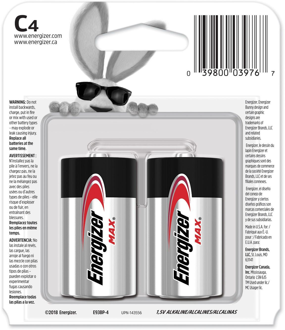 Max4-pk C Alkaline Batteries, Long Lasting, All Purpose