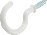 Steel Vinyl Mug Cup Hooks, Screw-In, White, 1-1/4in, 2-pk