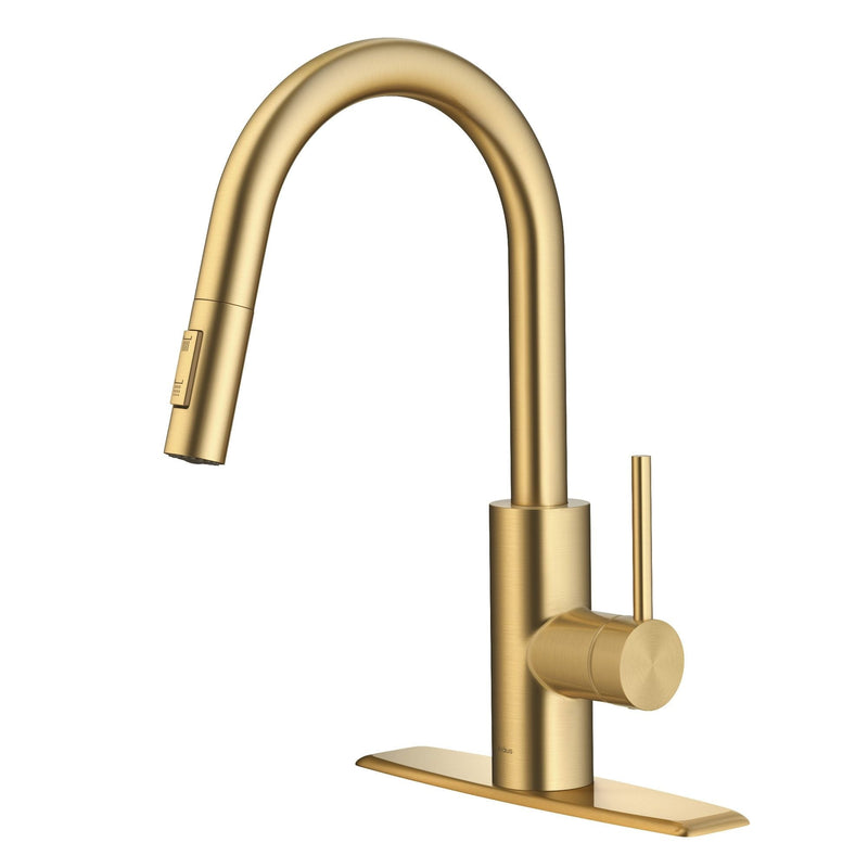 Oletto Single Handle High Arc Pull Down Kitchen Faucet, Brushed Brass X3475