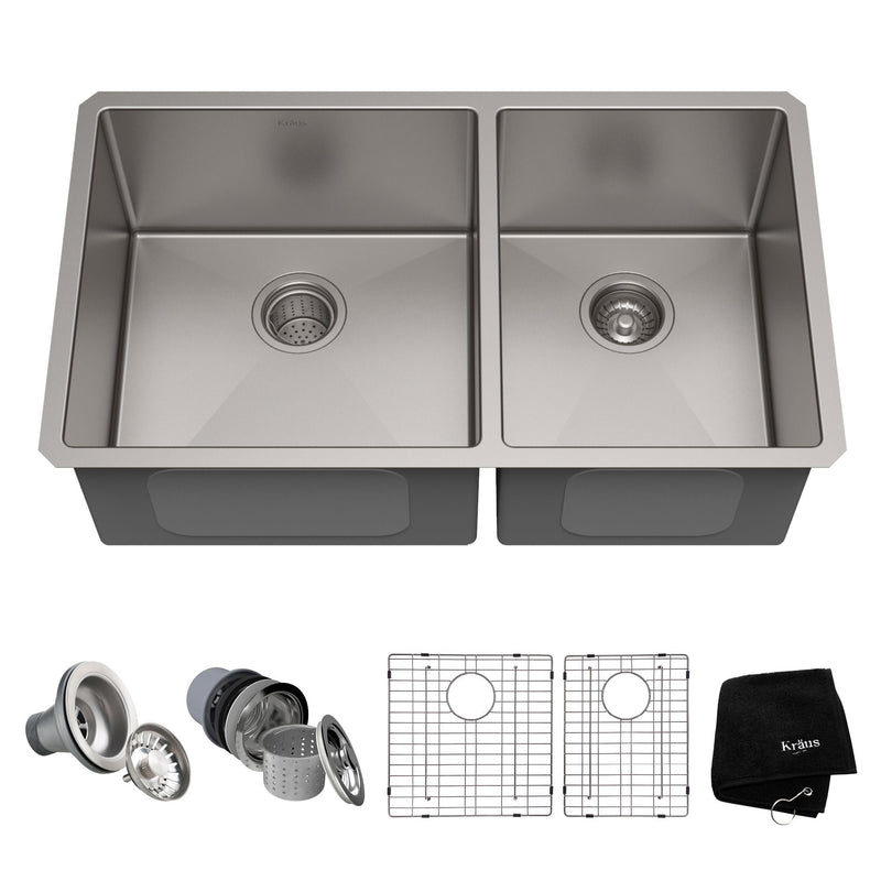 Standard PRO Undermount Stainless Steel Double Bowl 60/40 Kitchen Sink, 33x19x10-in A8984