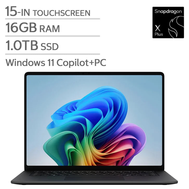 Surface 15.0-in. Copilot+ PC Touchscreen Laptop, Qualcomm Snapdragon X2 Plus - 16GB RAM, 1 TB SSD - Black