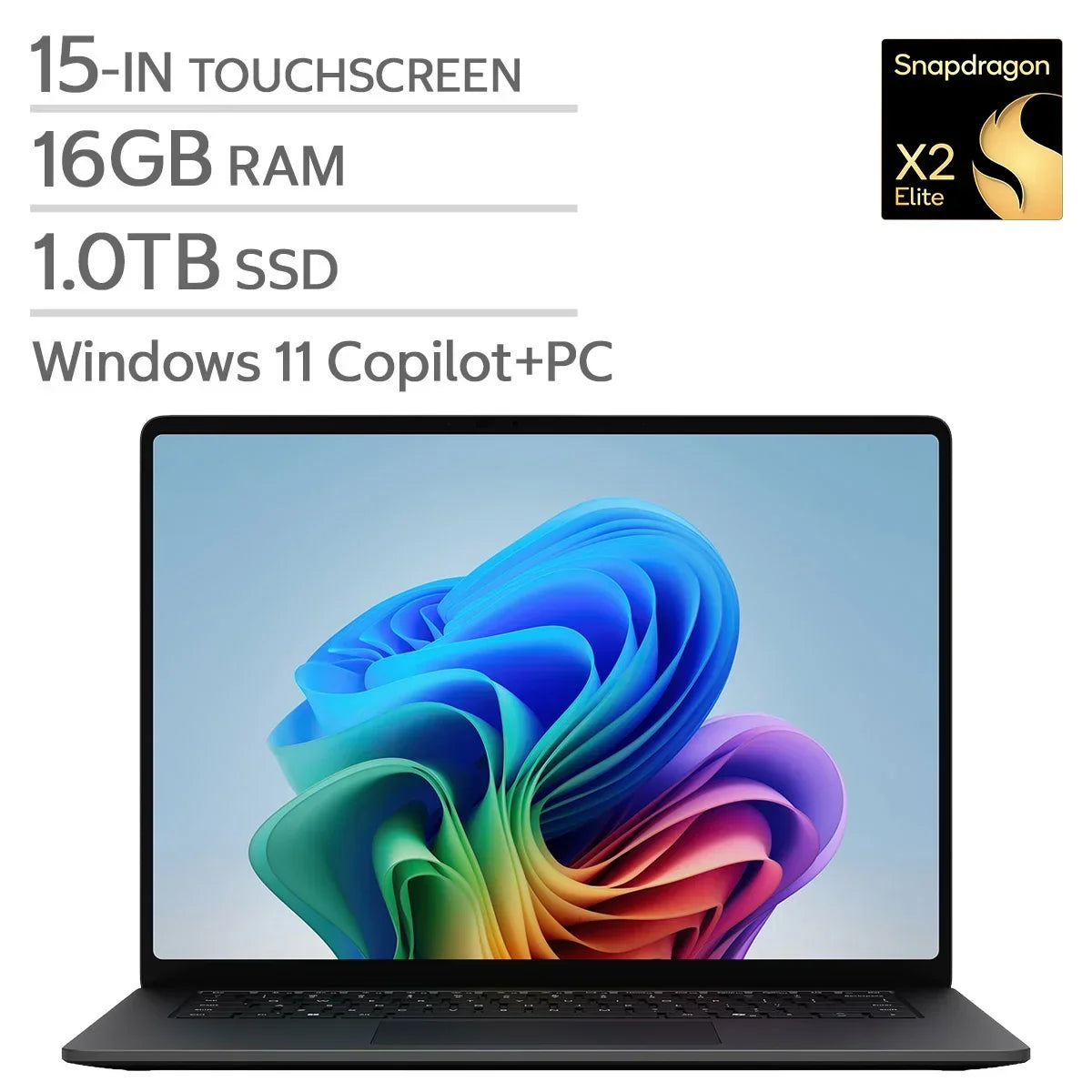 Surface 15.0-in. Copilot+ PC Touchscreen Laptop, Qualcomm Snapdragon X2 Plus - 16GB RAM, 1 TB SSD - Black