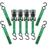 1,500-lb Ratchet Tie Down, with Padded D-Handle, 1-in x 14-ft, 4-pk, Green