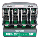 1,500-lb Ratchet Tie Down, with Padded D-Handle, 1-in x 14-ft, 4-pk, Green