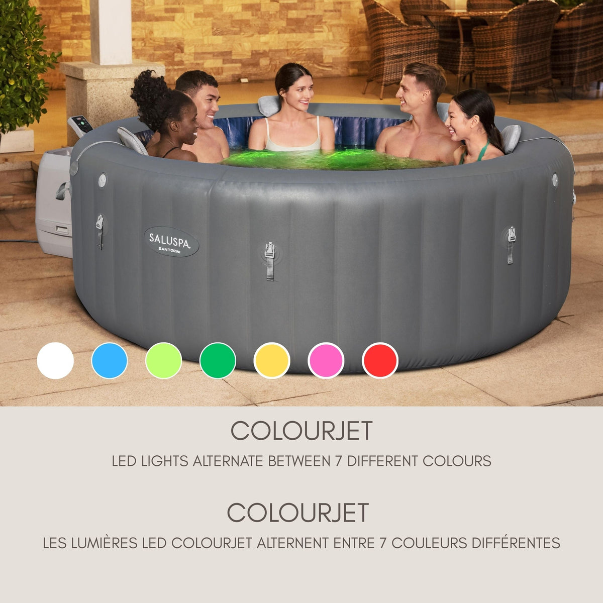 Santorini Grey 7-Person Luxe HydroJet Pro Round Smart Spa, 85-in x 31.5-in
