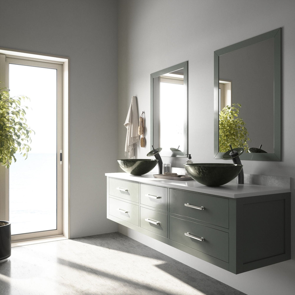 Glass Round Vessel Bathroom Sink/Basin with Deep Bowl, Gray