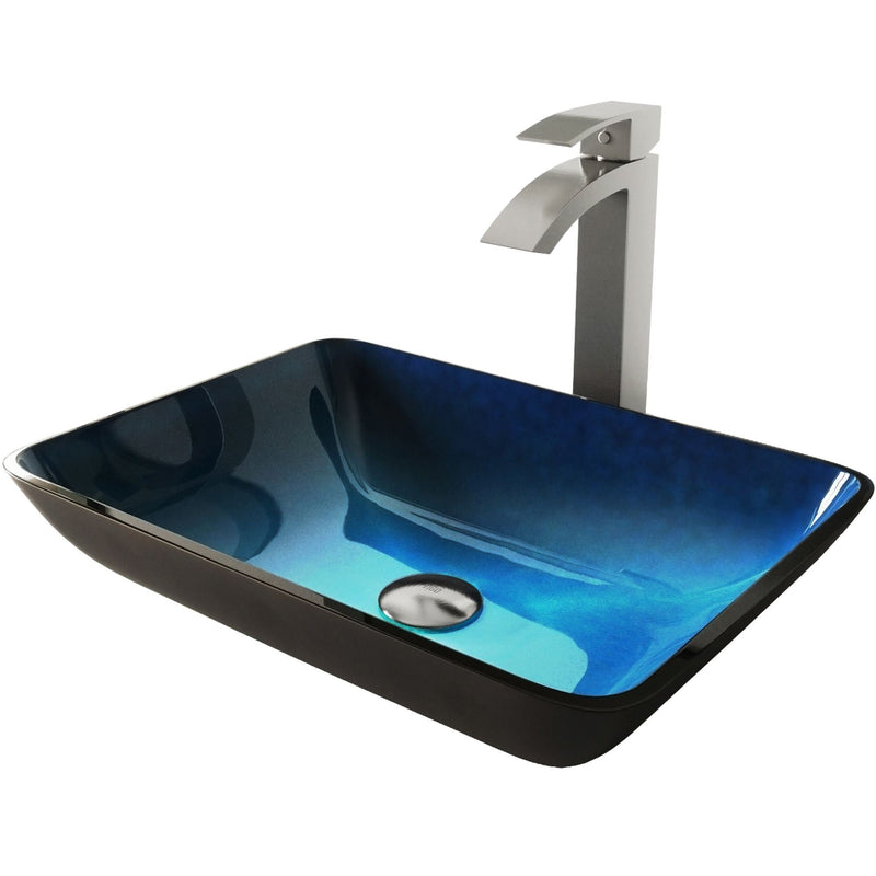 Glass Turquoise Water Bathroom Sink/Basin Set with Duris Faucet and Rectangular Vessel A5457