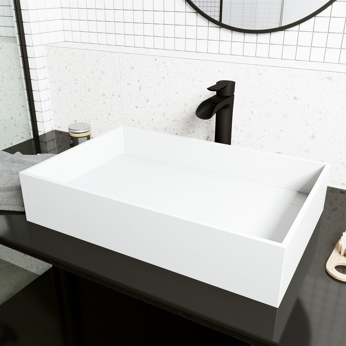 Montauk White Bathroom Sink/Basin Set with Niko Faucet and Rectangular Composite Vessel