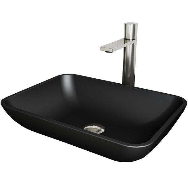 Sottile Matte Black Bathroom Sink/Basin Set with Gotham Faucet and Glass Rectangular Vessel Q4833